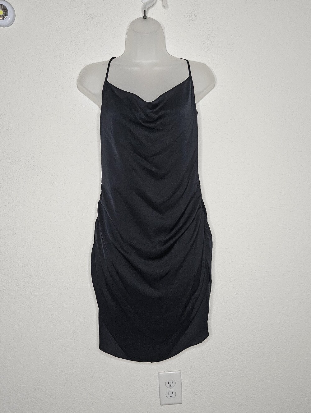 NWT Ramy Brook Kiki Black Satin Ruched Mini Dress Size 10 Sexy Date Night Sleek